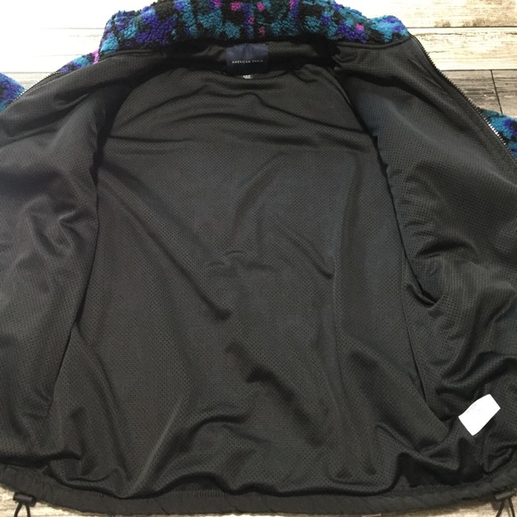 American Eagle Fleece Jacket Women’s S Full Zip Abstract Teal Black Zip Pockets - Picture 7 of 13